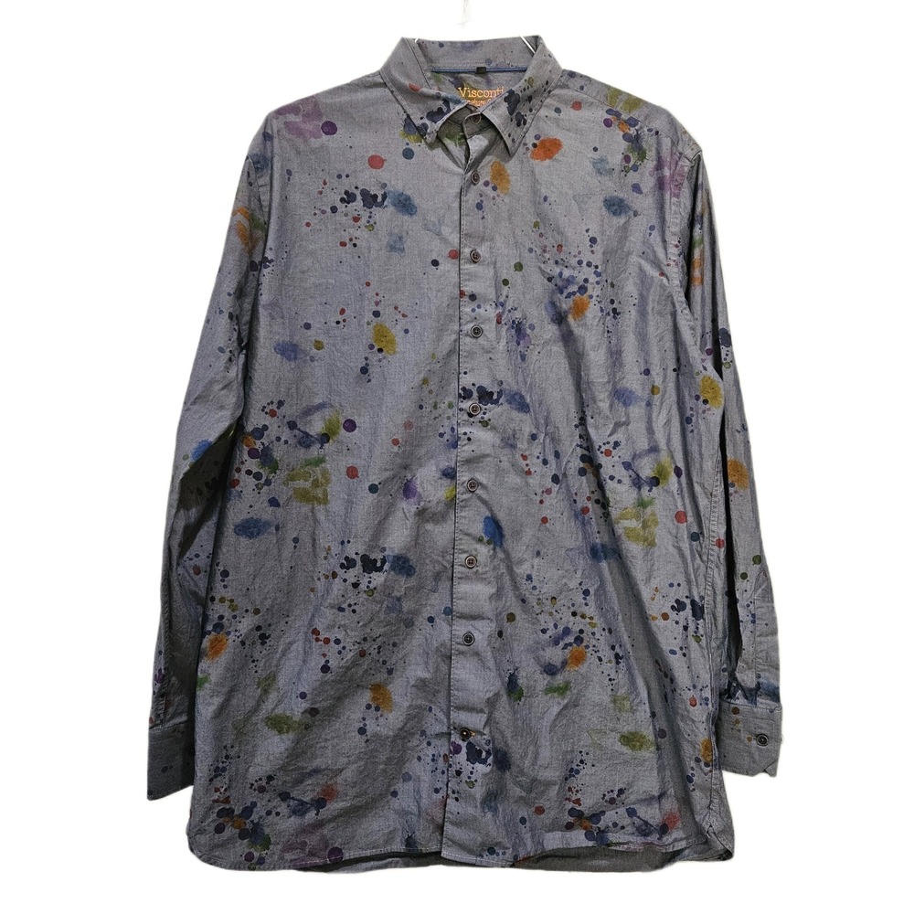 Visconti XLT Gray Paint Splatter Limited Edition Long‎ Sleeve Button Up Shirt